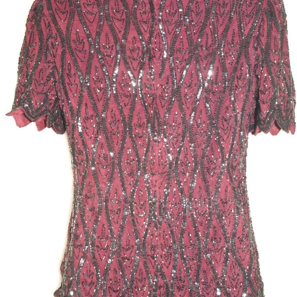 Maroon with Black sequin design Blouse BY STENAY Size S - Picture 4 of 5